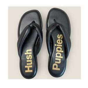 Hush Puppies Womens Leather Black Flip Flop Thong Sandals Size 8 Puffy Cushioned